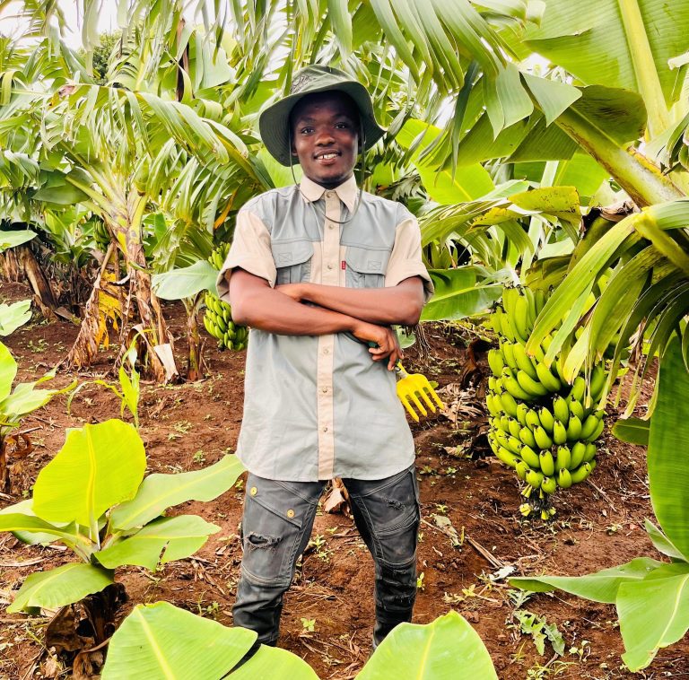 Lindokuhle Mabaso showcasing his fresh produce in Mtubatuba.